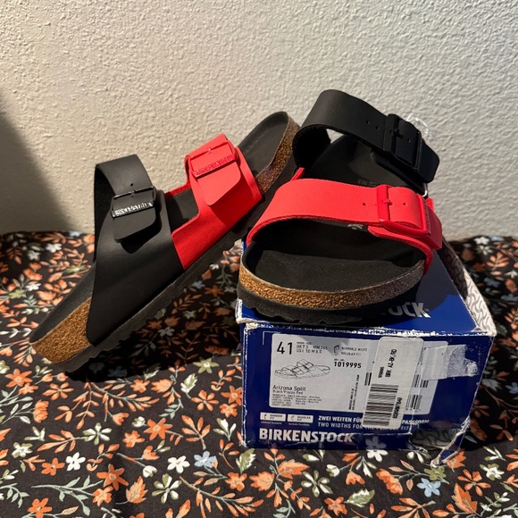 Birkenstock Shoes - Birkenstock Arizona Split Black and Poppy Red BNIB HTF Size 10 (41)